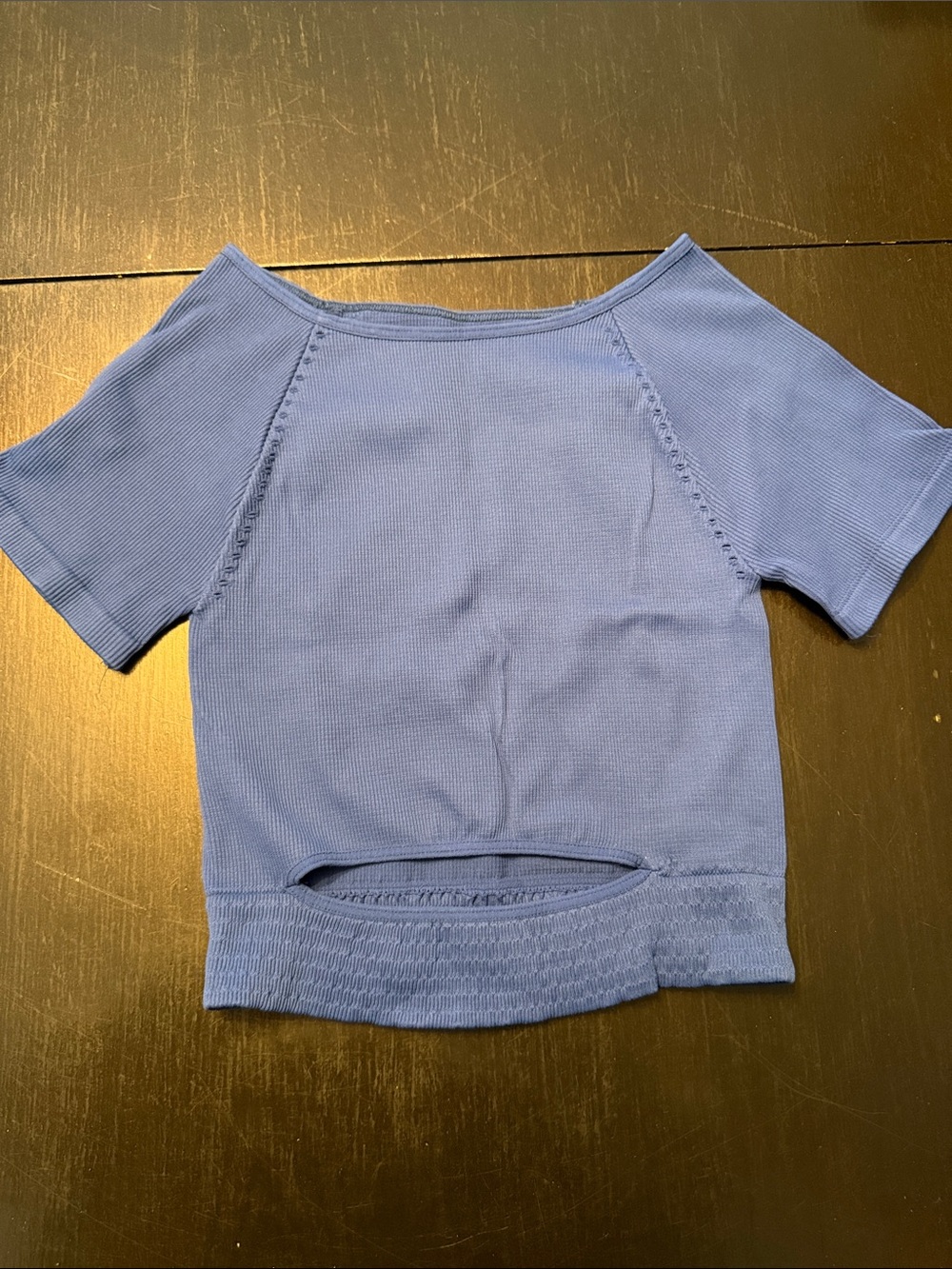 Free People Short-Sleeve Ribbed Top in Periwinkle